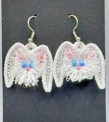 Bunny Embroidered Earrings 3D Fringed