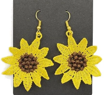 Sunflower Embroidered Earrings 3D Effect