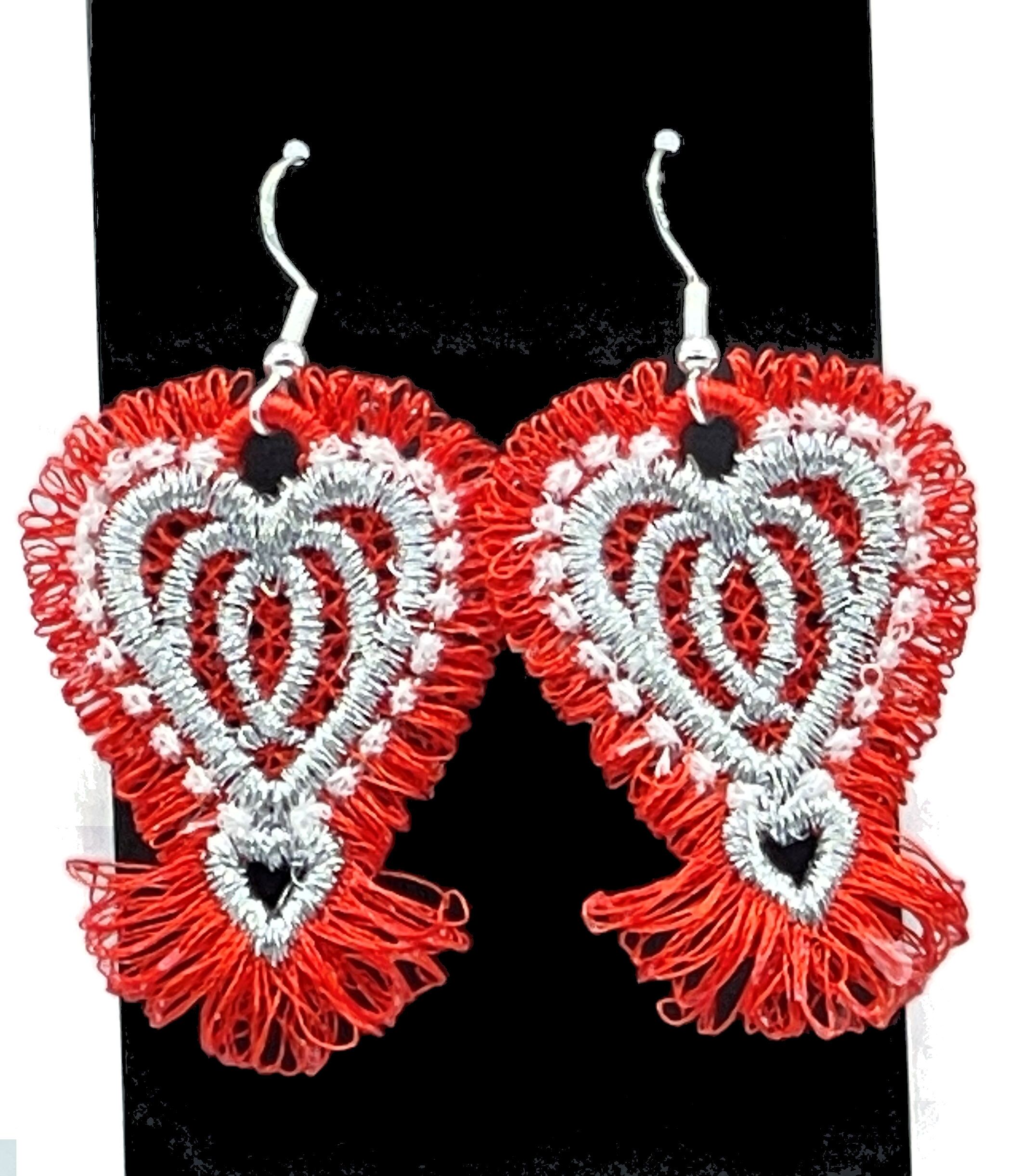 Heart Fringed Embroidered Earrings 3D - Image 2