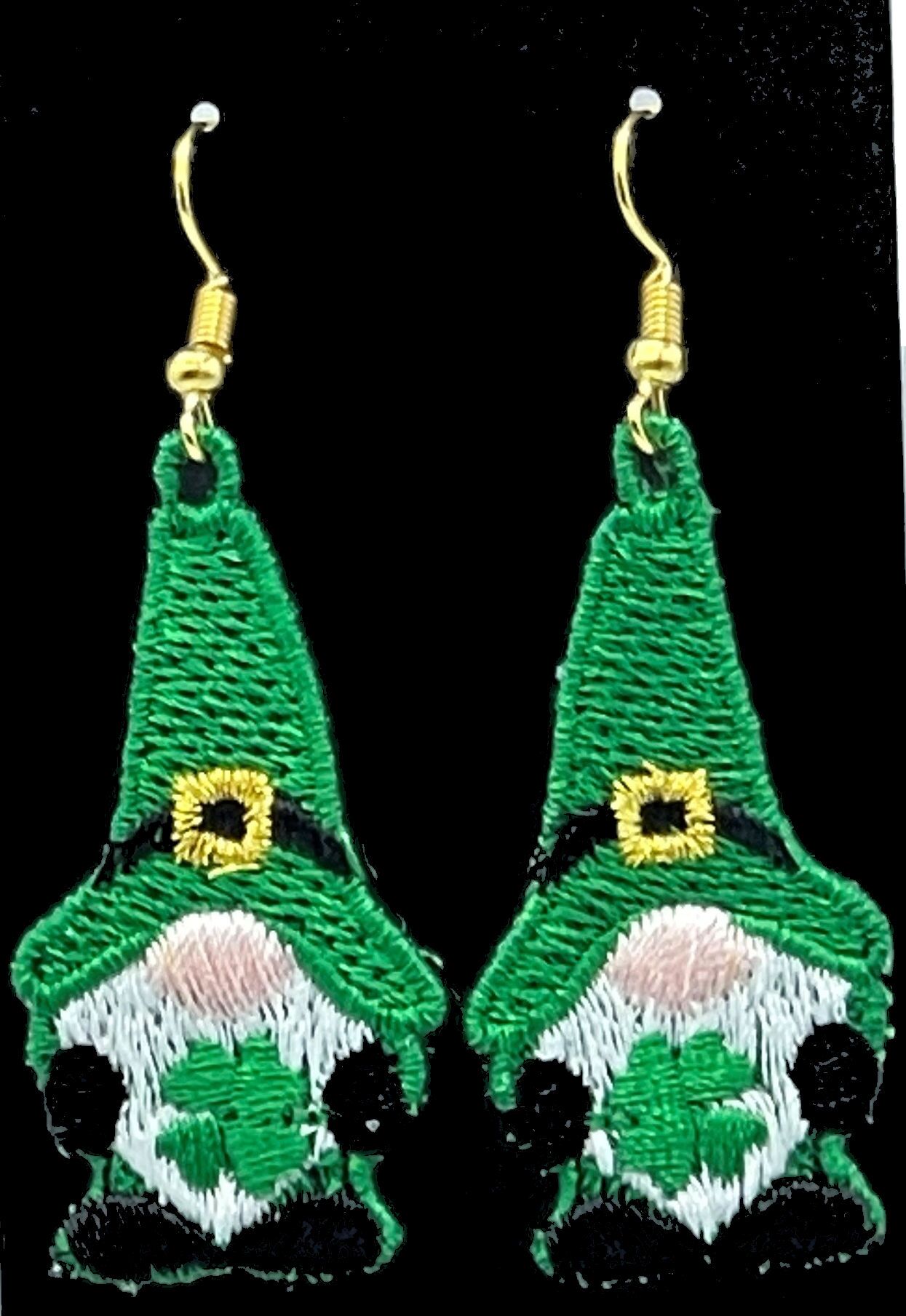 Gnome 4 Leaf Clover Embroidered Earrings