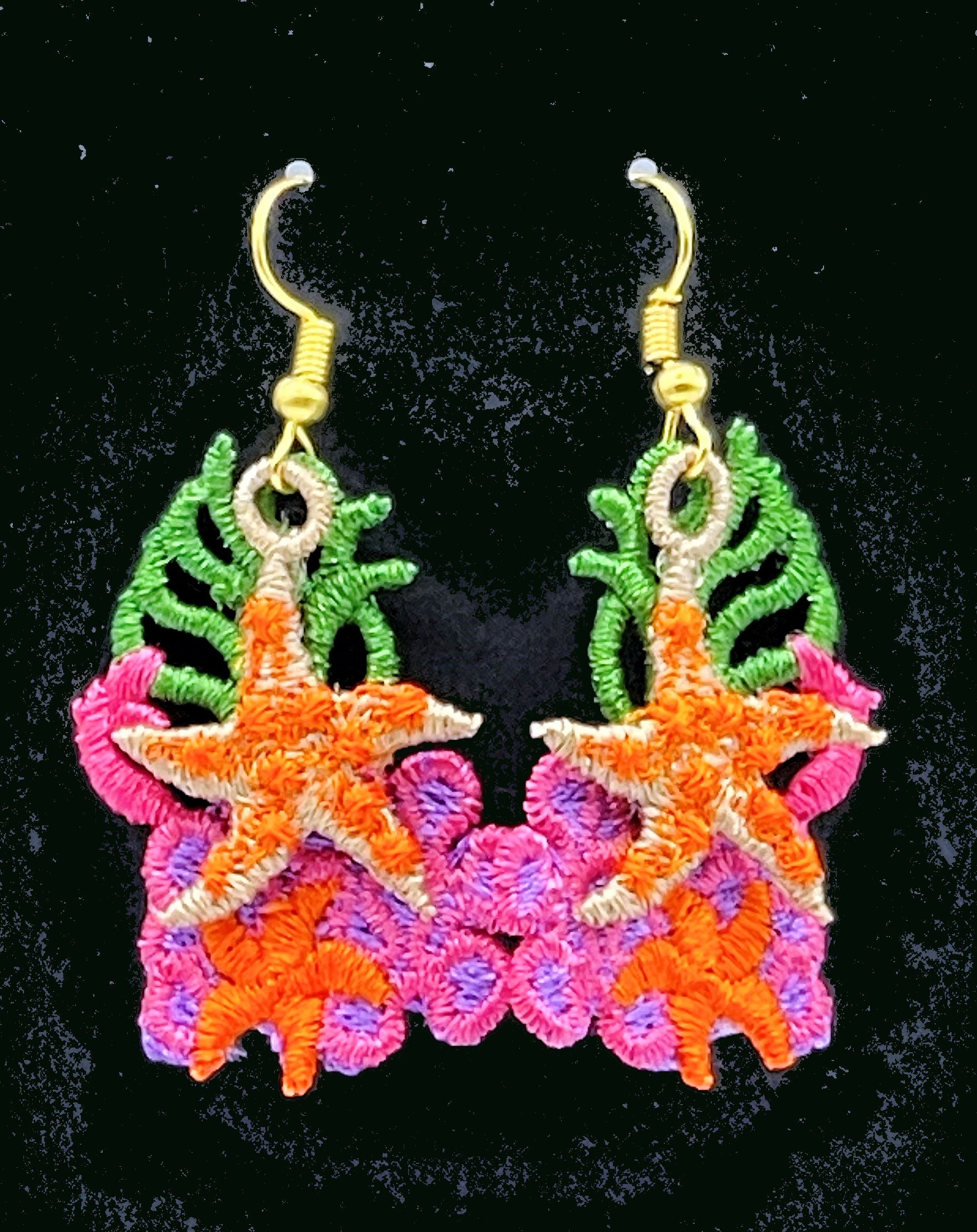 Under the Sea Embroidered Earrings and Starfish Embroidered Earrings 3D
