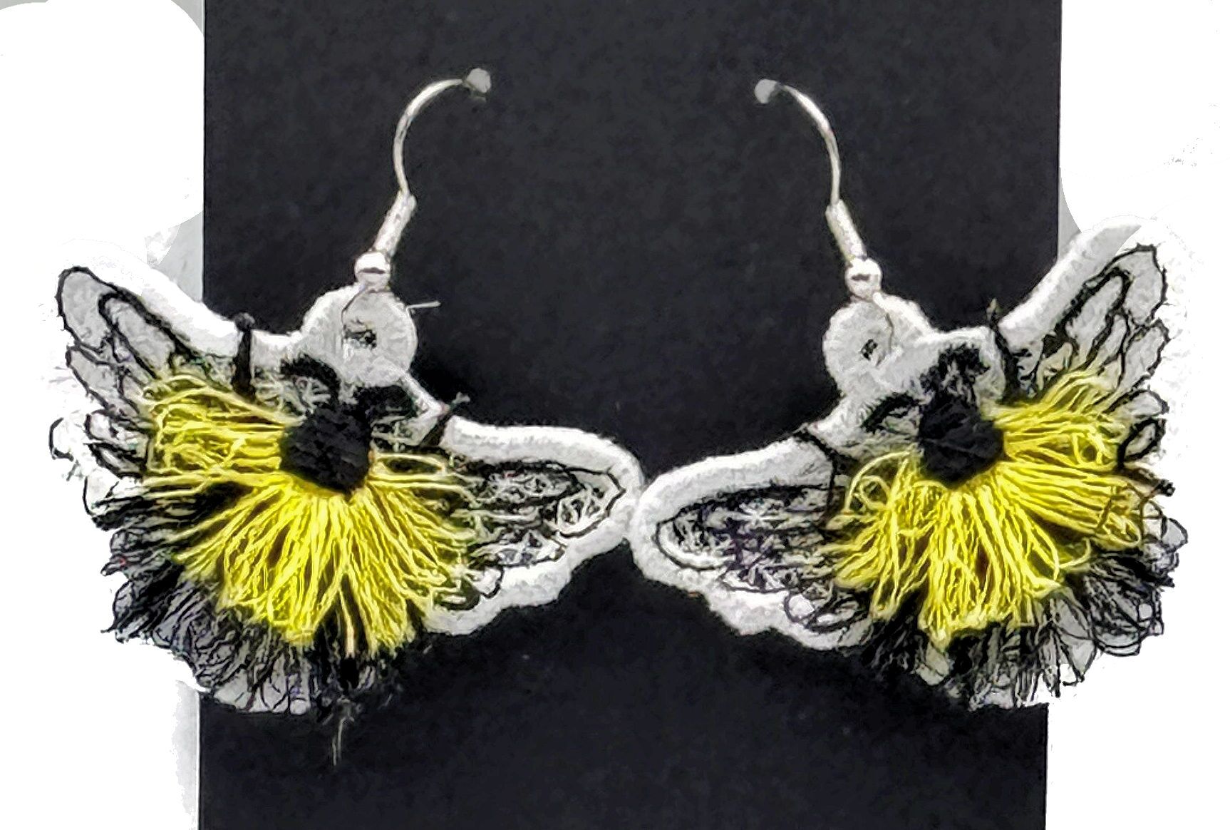 Bee Fringed Embroidered Earrings 3D