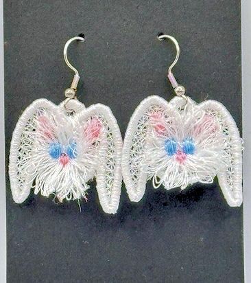 Bunny Embroidered Earrings 3D Fringed