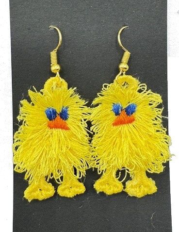 Peeps Fringed Embroidered Earrings 3D