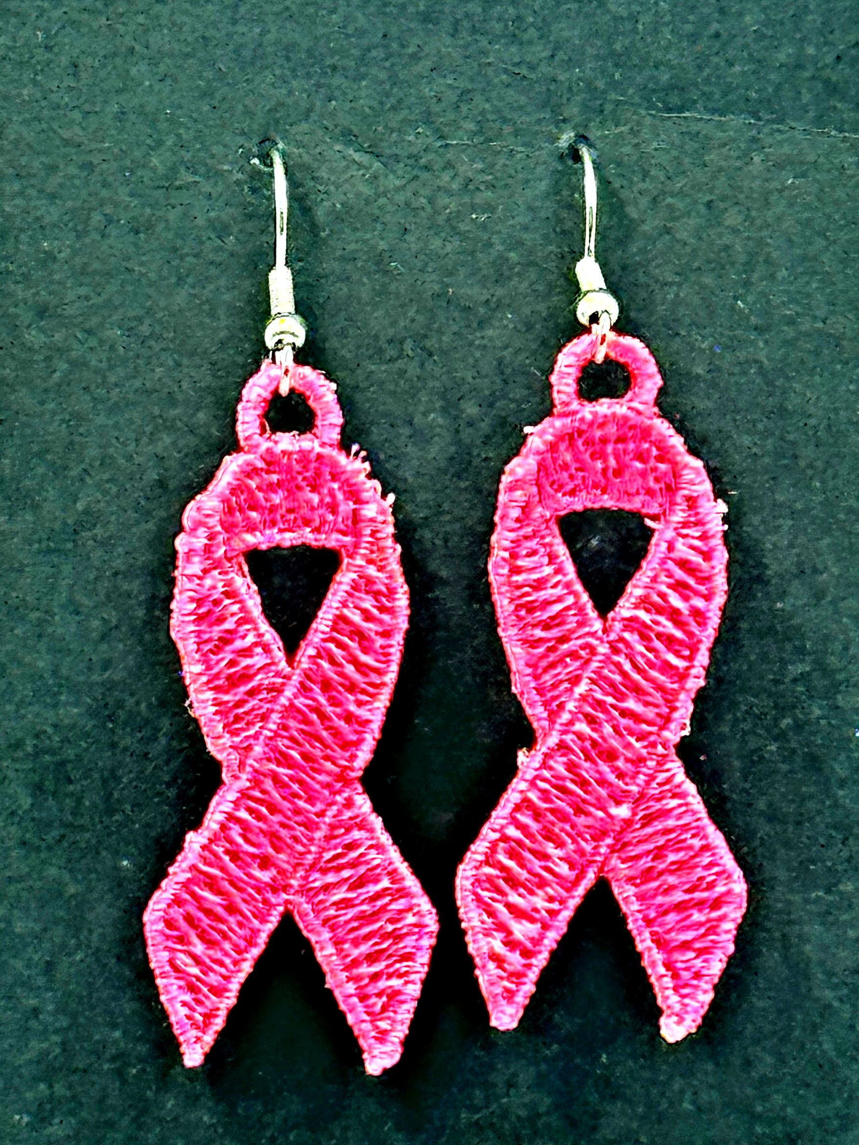 Cancer Awareness Ribbon Embroidered Earrings - Breast Cancer