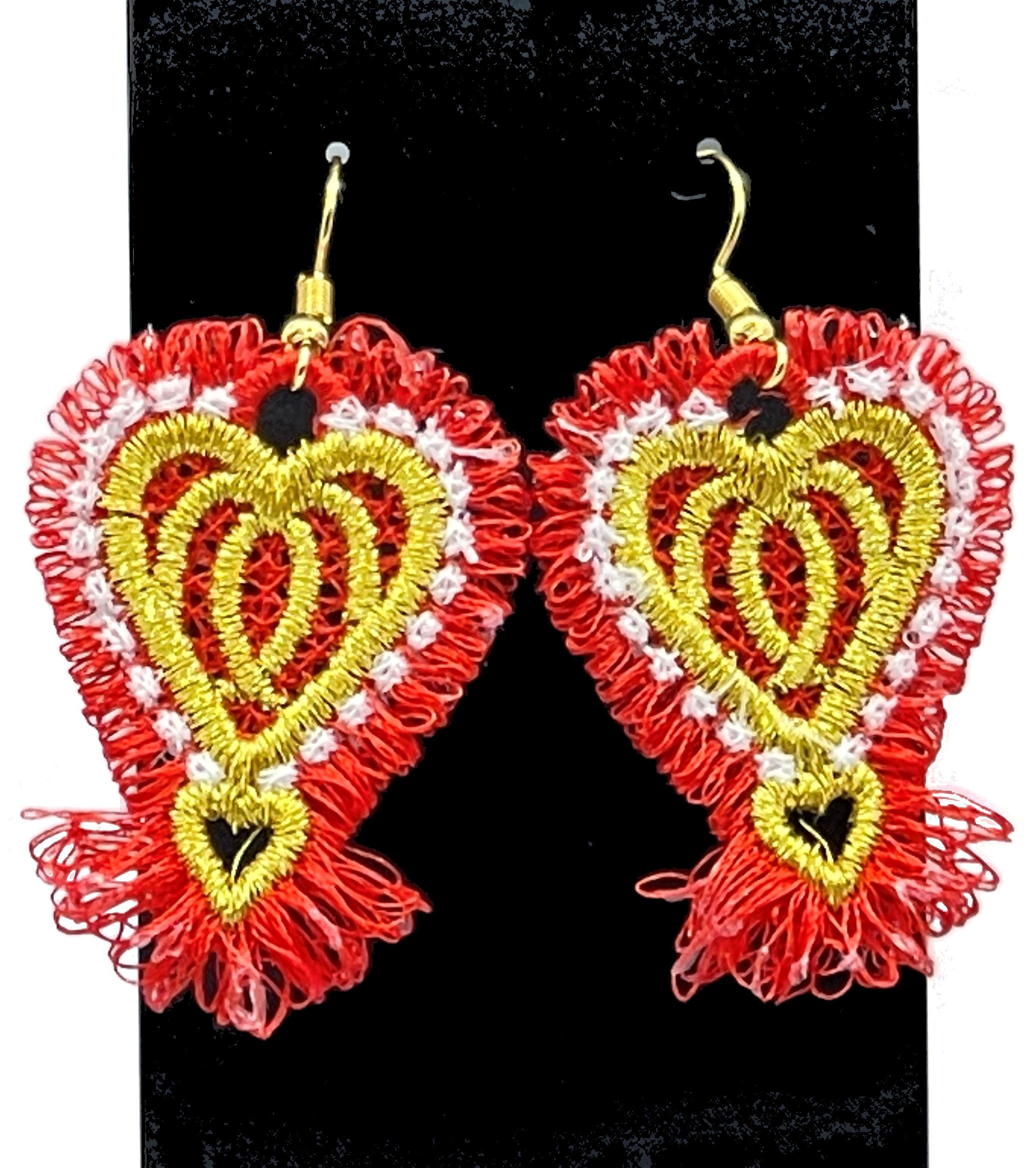 Heart Fringed Embroidered Earrings 3D