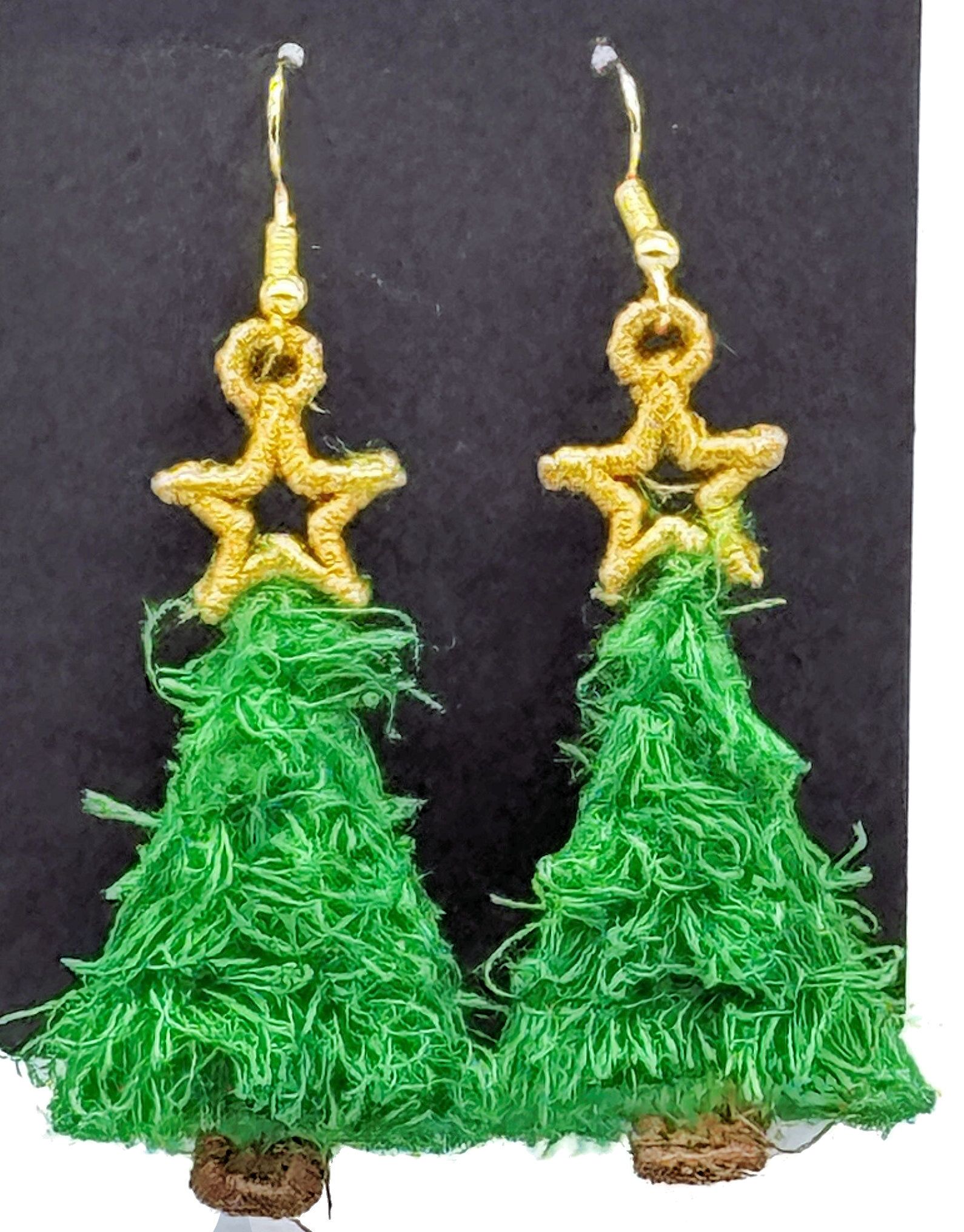 Christmas Trees Fringed Embroidered Earrings 3D