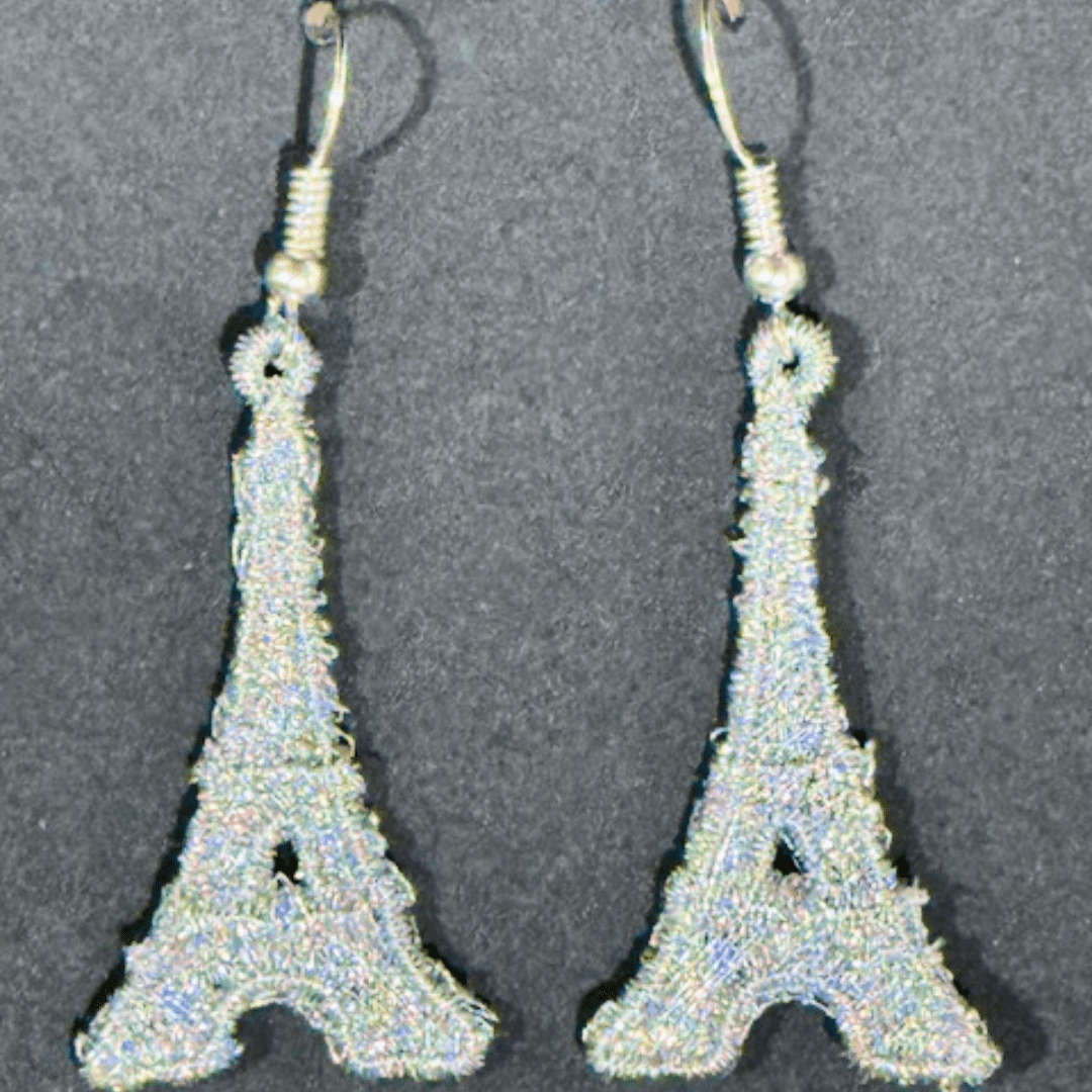Eiffel Tower Metallic Embroidered Earrings - Image 2