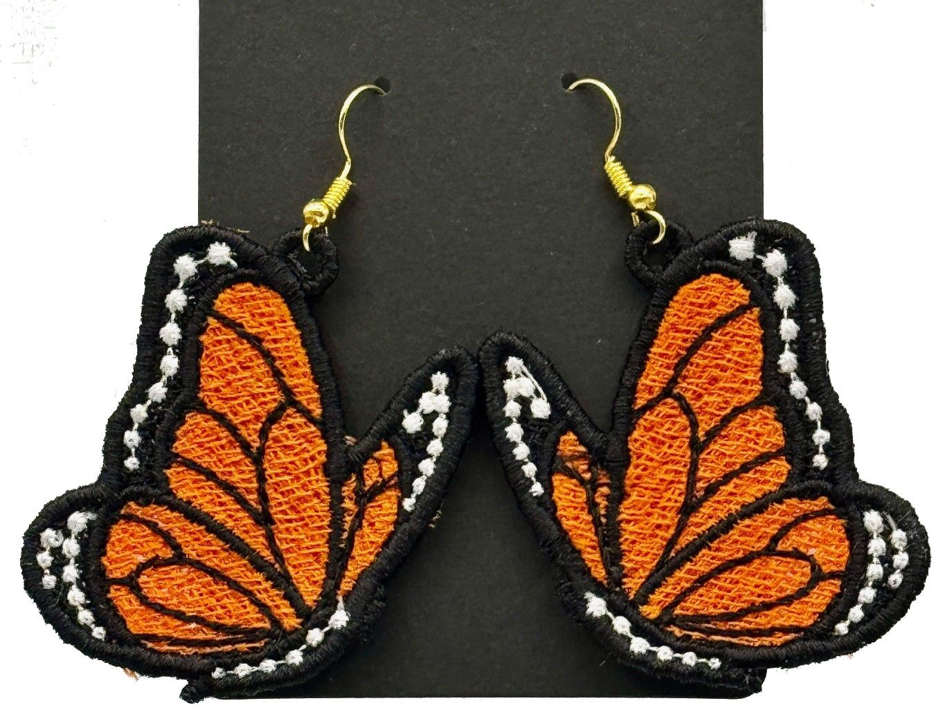 Butterfly Monarch Embroidered Earrings