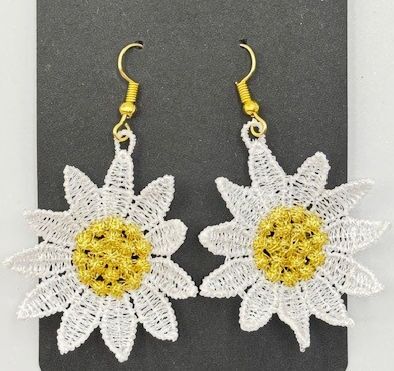 Daisy Embroidered Earrings with a Gold Metallic Thread Center