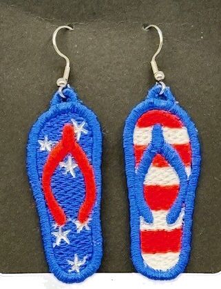 Flip Flop Patriotic Embroidered Earrings