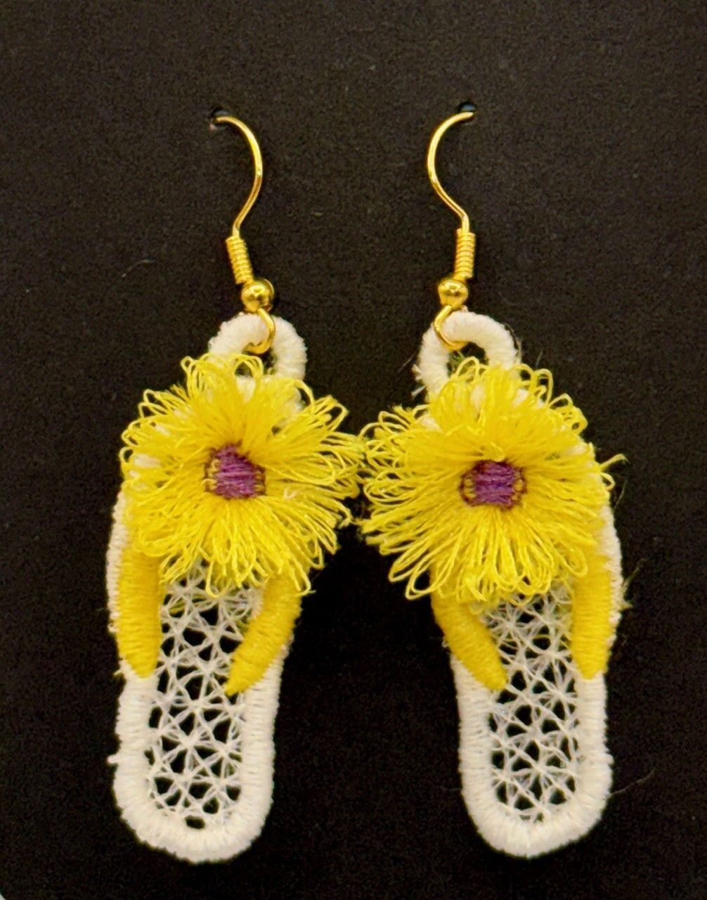 Flip Flop Embroidered Earrings 3D Fringed