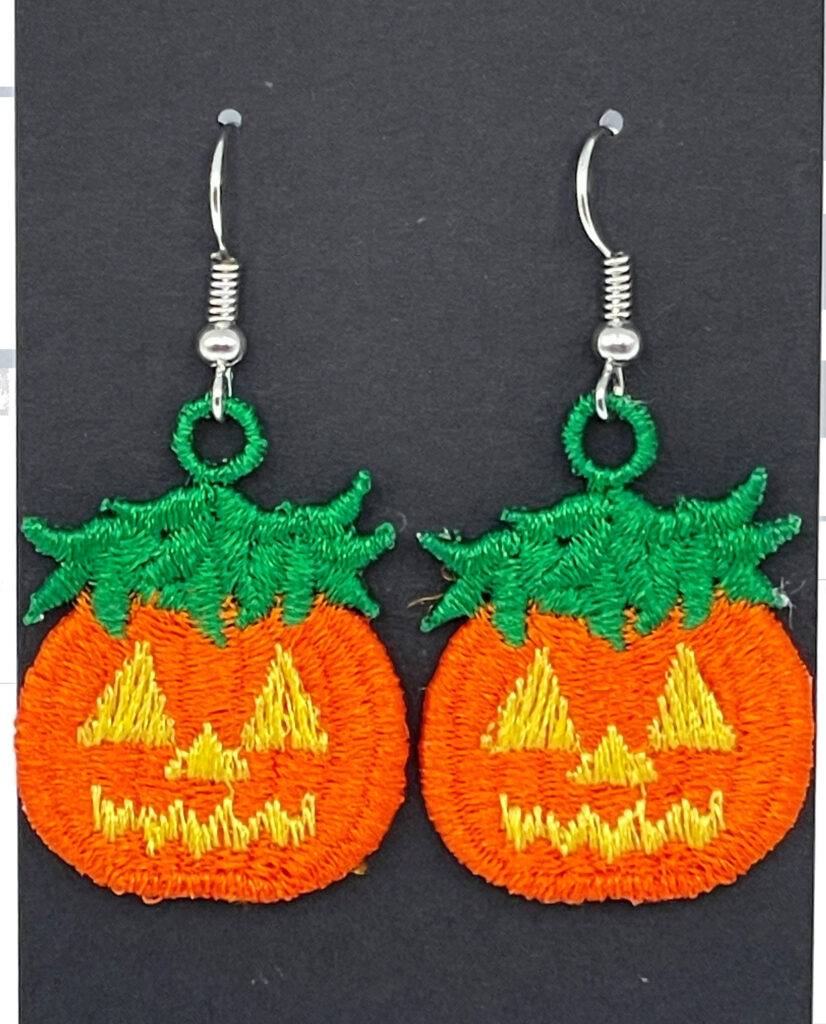 Jack-O-Lantern Embroidered Earrings