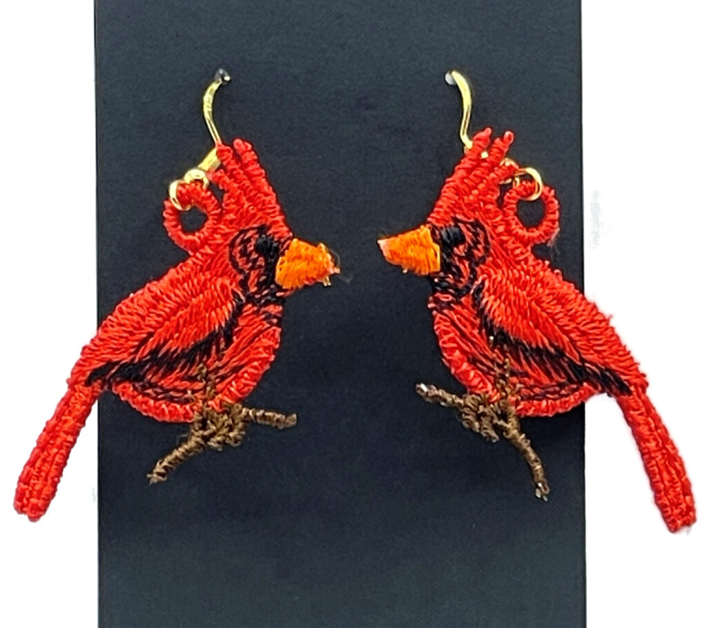 Cardinal Embroidered Earrings