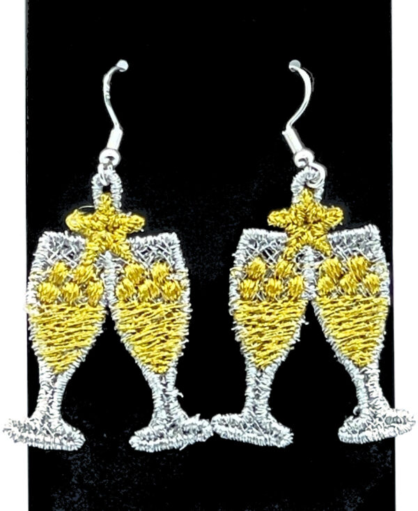 Champagne Gold and Silver Metallic Flutes Embroidered Earrings