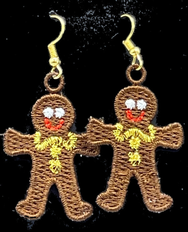 Gingerbread Boy Embroidered Earrings