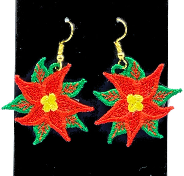 Poinsetta Embroidered Earrings with Leaves