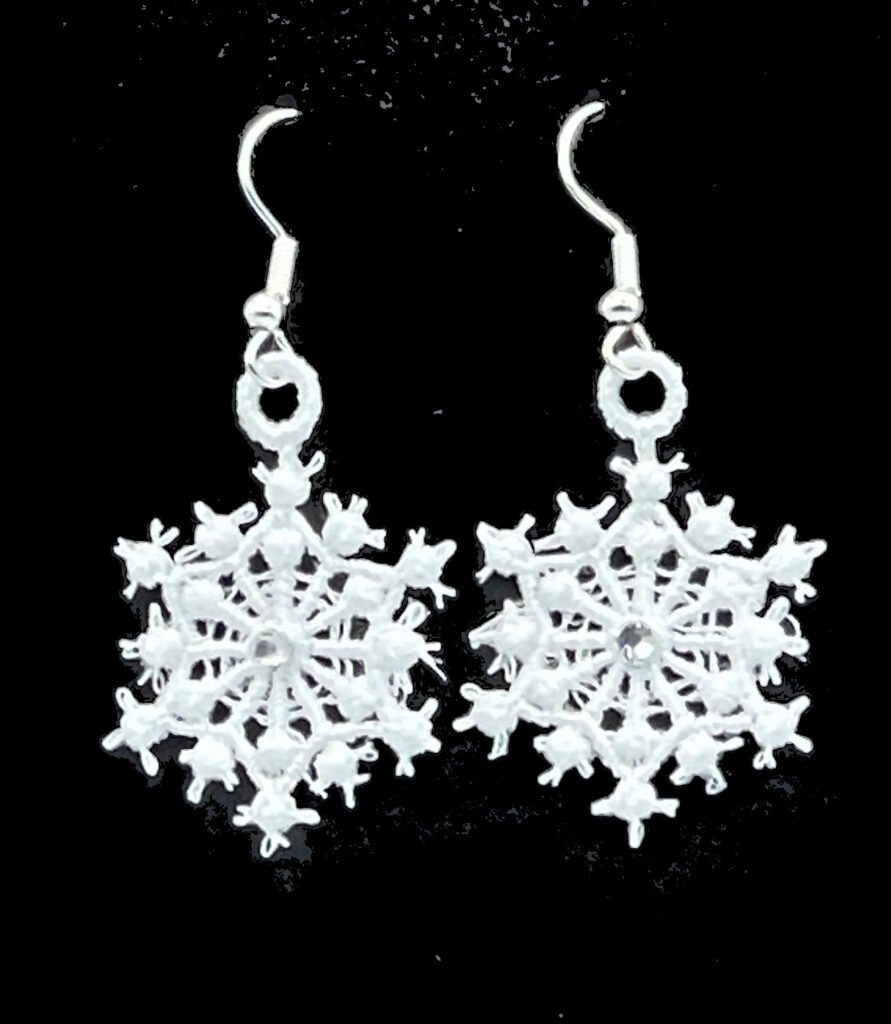 Snowflake Embroidered Earrings with A Clear Stone