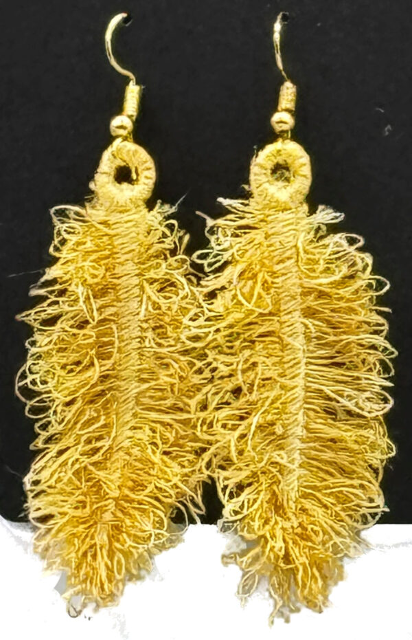 Fringed Feathers Embroidered Earrings 3D - Image 5