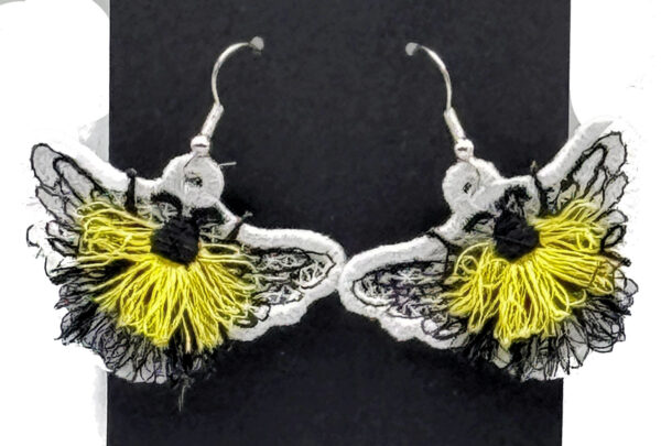 Fringed Bee Embroidered Earrings 3D