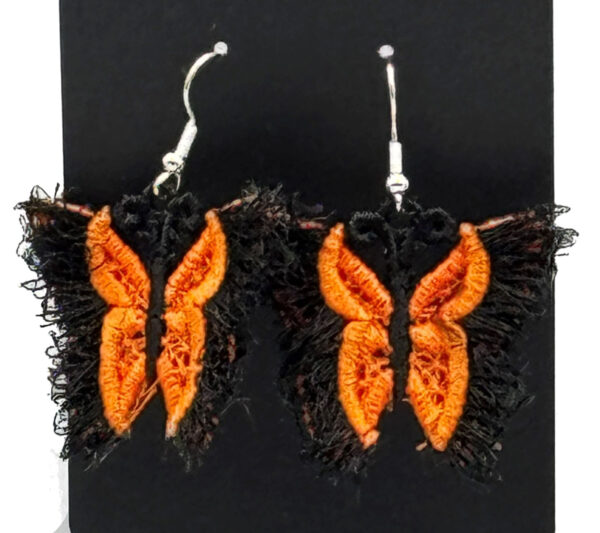 Fringed Butterfly Embroidered Earrings 3D