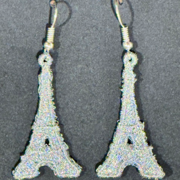 Eiffel Tower Metallic Embroidered Earrings - Image 2