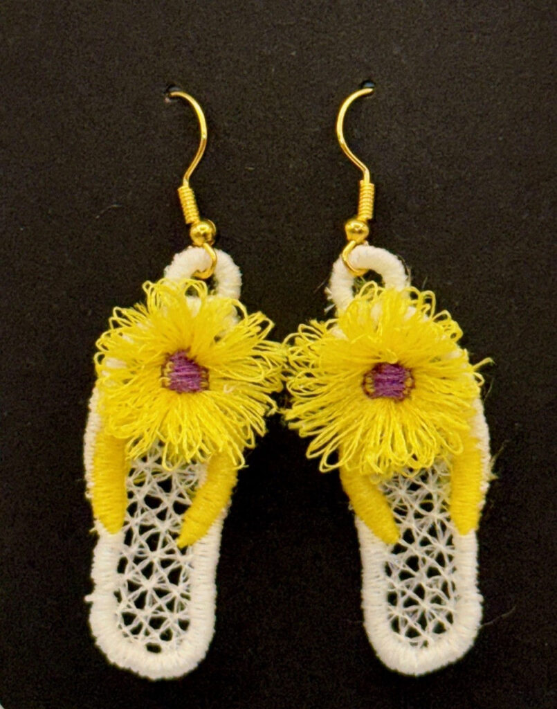 Flip Flop Embroidered Earrings 3D Fringed