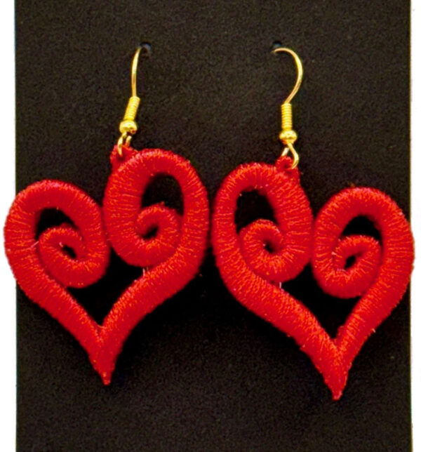 Heart Embroidered Earrings Puffed 3D