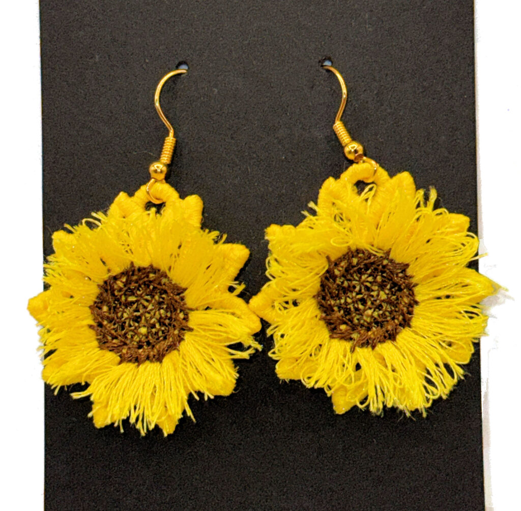 Sunflower Embroidered Earrings 3D Fringed