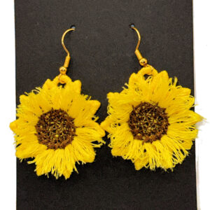 Sunflower Embroidered Earrings 3D Fringed