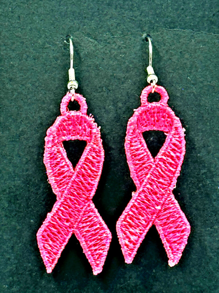 Cancer Awareness Ribbon Embroidered Earrings – Breast Cancer