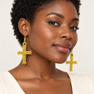 Woman wearing Cross Embroidered Earrings