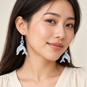 Woman wearing Dolphin Embroidered Earrings
