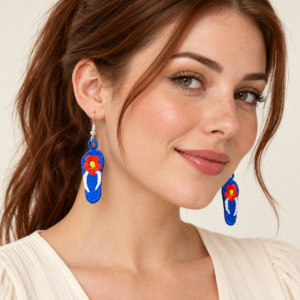 Woman wearing Flip Flop Embroidered Earrings