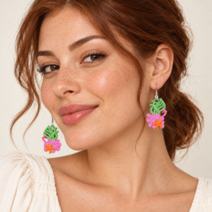 Young adult woman wearing Under the Sea Embroidered Earrings