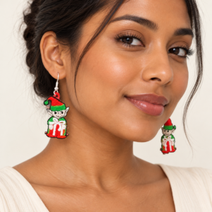 Woman wearing Elf Embroidered Earrings