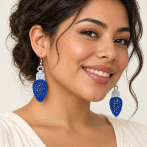 Woman wearing Christmas Light Bulb Earrings
